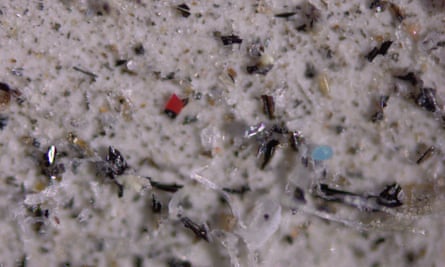 Microplastic particles in atmospheric dust.