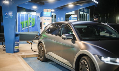 A Hyundai Ioniq charges at an EV Power forecourt