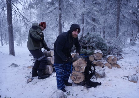 Boleslav Vavilov gathering firewood for the monastery.