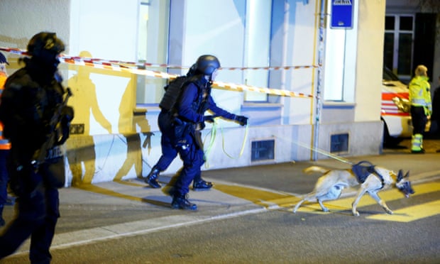 Police outside an Islamic centre in central Zurich.