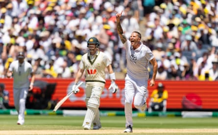 Brydon Carse of England celebrates after taking a wicket during day two