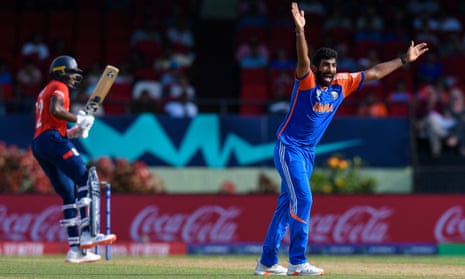 India's Jasprit Bumrah celebrates the dismissal of England's Jofra Archer in their T20 World Cup semi-final