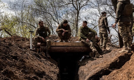 Ukrainian soldiers of the 80th brigade at their artillery position.