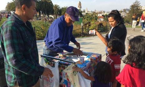 Miguel Muniz sells ice cream in San Francisco’s Doloers Park in defiance of the park rangers who want him to stay out.