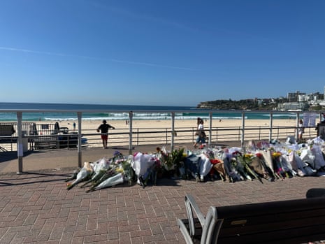 Flowers laid at Bondi beach promenade in memory of terror attack victims
