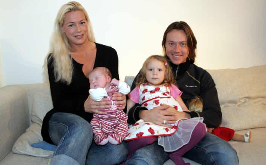 Malena Ernman and Svante Thunberg with their daughters, newborn Beata and Greta aged three, 2005