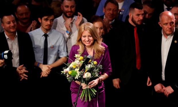 Zuzana Čaputová holds a bouquet