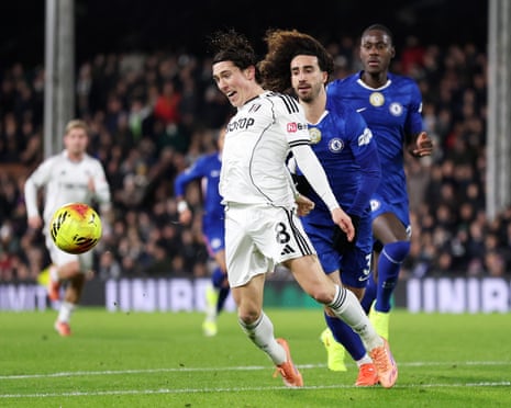 Chelsea's Marc Cucurella (left) fouls Fulham's Harry Wilson resulting in a red card.