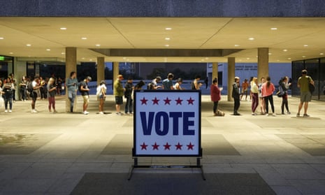 Voters wait in line at a polling place in Austin, Texas, in November 2022.
