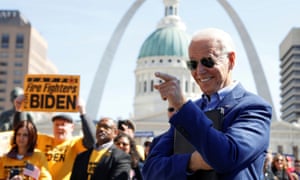 Joe Biden gestures at a campaign stop in St Louis, Missouri, on 7 March.