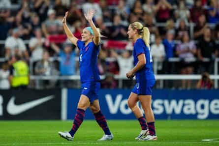 Julie Ertz acknowledges the crowd as she leaves the field during Thursday’s friendly against South Africa.