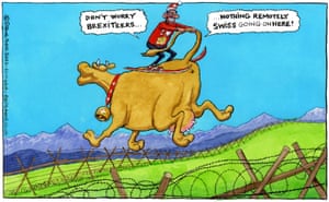 Steve Bell cartoon, 21/11/22: Sunak rides a cow through Swiss glades