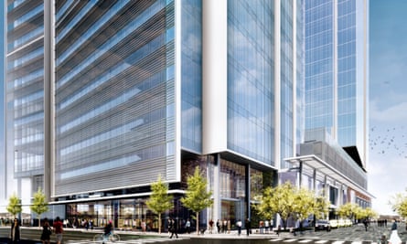 A render of Amazon’s planned eastern US operations centre in downtown Nashville.