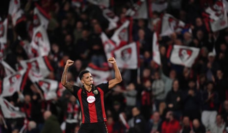 Bournemouth’s Alvaro Rodriguez celebrates scoring their third goal.
