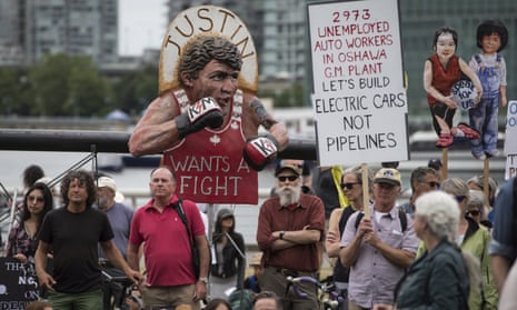 Protesters opposed to the Trans Mountain pipeline expansion during a rally in Vancouver, British Columbia, on 9 June. 