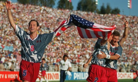 The US celebrate their victory over Colombia in front of their home crowd