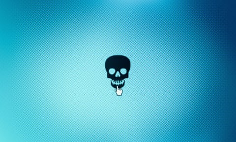 Skull icon on monitor screenClose up of skull icon on monitor screen