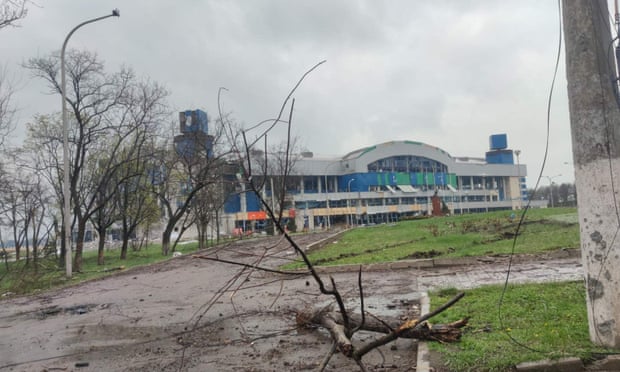 The scene at FC Mariupol’s stadium after the invasion.
