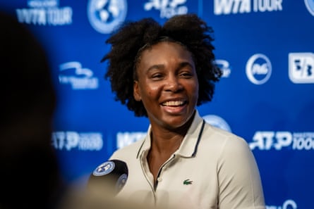 Venus Williams talks to the media before the Cincinnati Open.