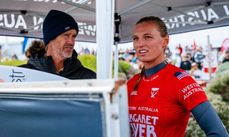 Lakey Peterson, who survived the new WSL mid-season cut, looks on during a heat at the Margaret River Pro.