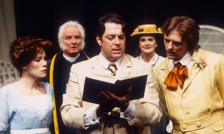 Rosalind Knight, second right, as Miss Prism, with, from left, Abigail Cruttenden, Patrick Godfrey, Roger Allam and Philip Franks in The Importance of Being Earnest at the Birmingham Repertory theatre in 1995.