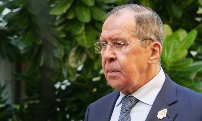 The Russian foreign minister, Sergei Lavrov, holding a press conference during the G20 earlier this month.