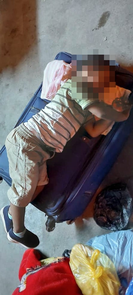 A Sudanese asylum seeker’s young son asleep on the streets of Khartoum after being made homeless.