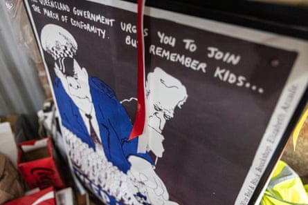 Political posters adorn the walls of the half-a-century-old radio station.