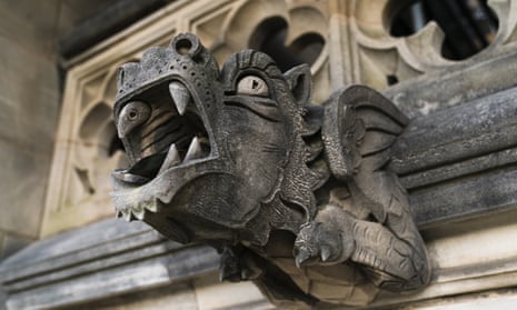 One of Washington National Cathedral’s 112 whimsical and fearsome gargoyles, which serves as a drain spout to push rain water away from the building,