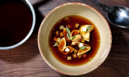 ‘Gorgeous’: celeriac consommé.