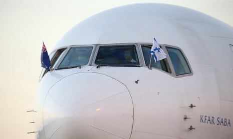 The plane carrying the prime minister of Israel Benjamin Netanyahu at Sydney airport