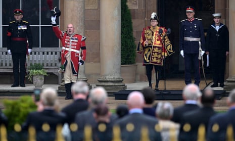 Cries of ‘God save the King’ ring out as the Norroy and Ulster King of Arms reads the proclamation of King Charles III’ accession at Hillsborough Castle