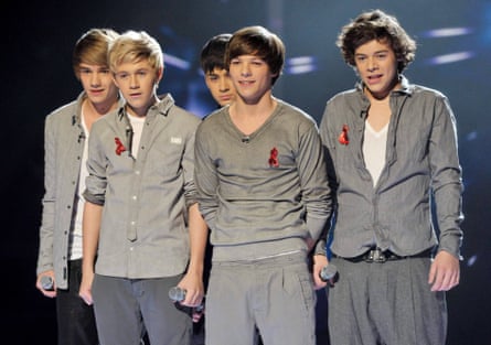 Liam Payne, Niall Horan, Zayn Malik, Louis Tomlinson and Harry Styles on the X Factor in 2010.