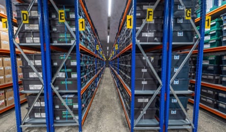 Racks of boxes inside Svalbard Global Seed Vault