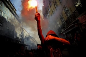  An anti-austerity demonstration in Lisbon. General strikes in Portugal and Spain spearheaded a day of action across Europe called by trade unions angered by cuts. 