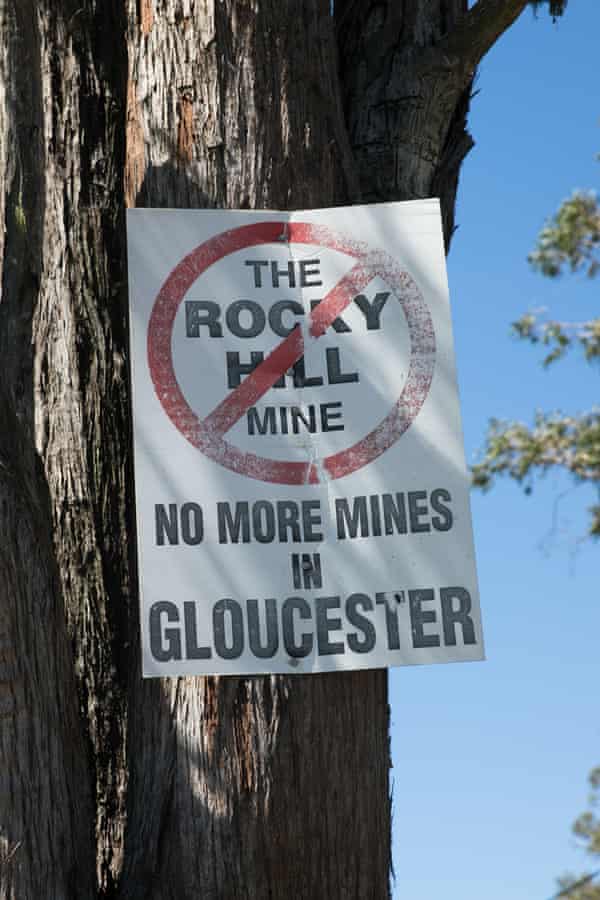 A protest sign against the Rocky Hill mine