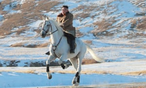 North Korea’s leader buttons up for a ride upMouth Paektu in October 2019.