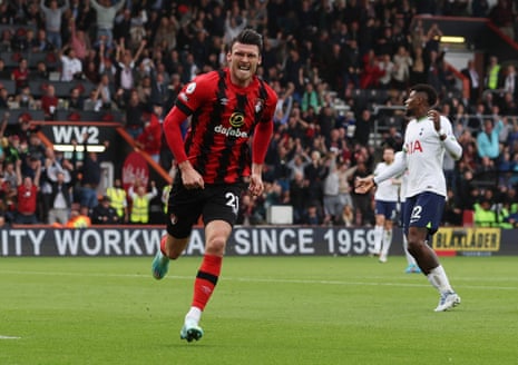 Bournemouth's Kieffer Moore celebrates after opening the scoring midway through the first half.