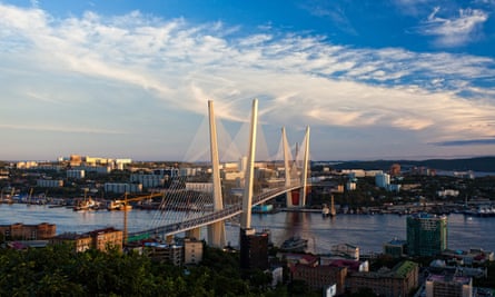 View over Vladivostok and its Golden Bridge.