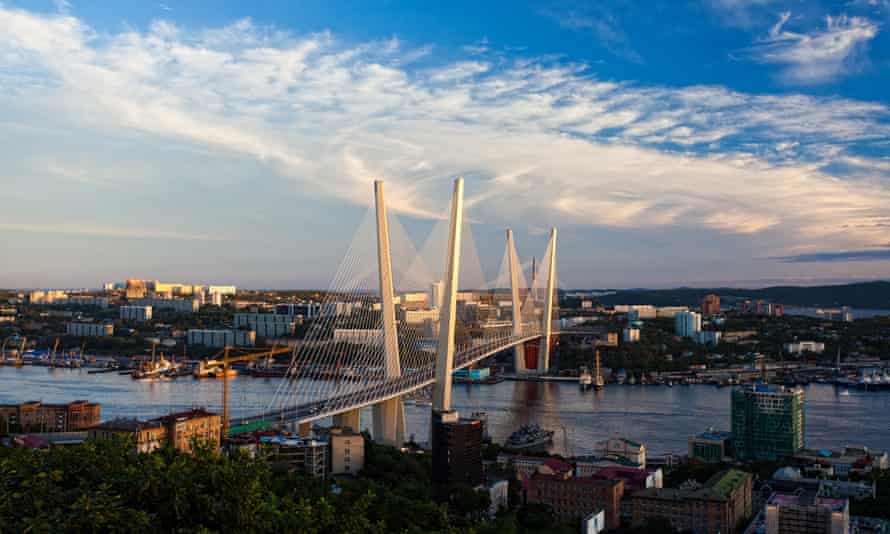 View over Vladivostok and its Golden Bridge.