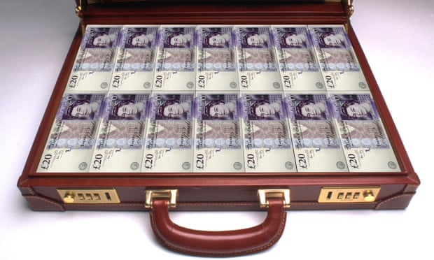 Briefcase full of twenty pound banknotes