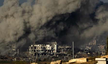 smoke rises during an Israeli military bombardment of the northern Gaza Strip on Wednesday.