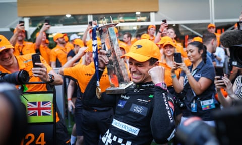 Lando Norris celebrates his victory in Miami