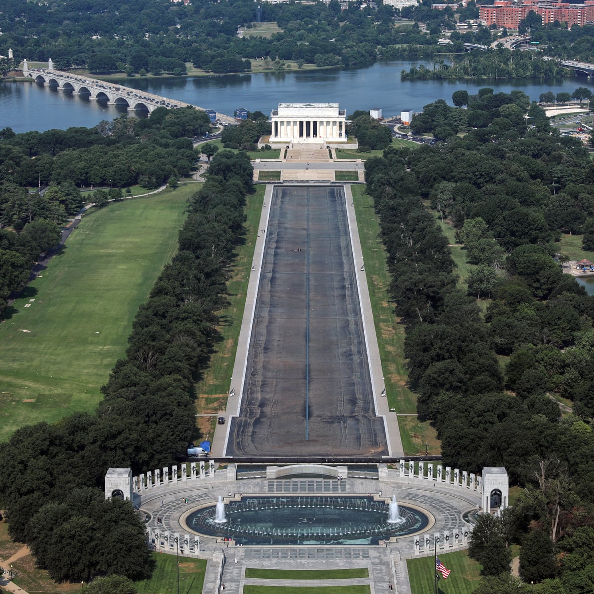 Drained reflecting pool reveals Trump’s ‘American flag blue’ liner is now closer to gray