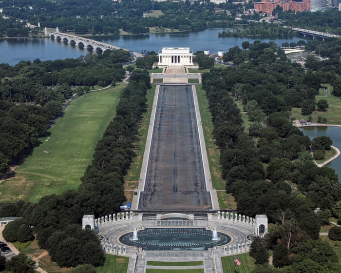 Drained reflecting pool reveals Trump’s ‘American flag blue’ liner is now closer to gray