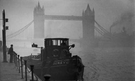 A tugboat on the Thames during heavy smog in December 1952. 