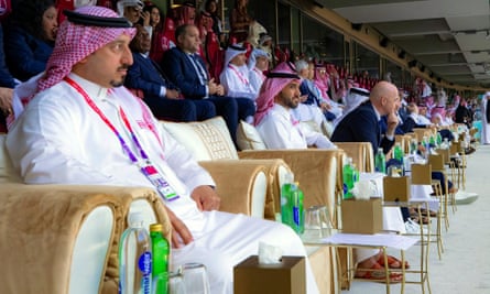 Gianni Infantino with Yasser Al-Mishal, president of the Saudi football federation, and Prince Abdulaziz bin Turki, Saudi Arabia’s sport minister.