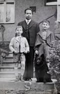 John Fieldsend (left) with his brother and their father, on the day the boys were put on the train to Britain.