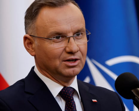 Polish President Andrzej Duda gives a statement to media last year.