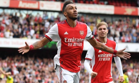 Arsenal captain Pierre-Emerick Aubameyang after scoring the only goal of the game against Norwich